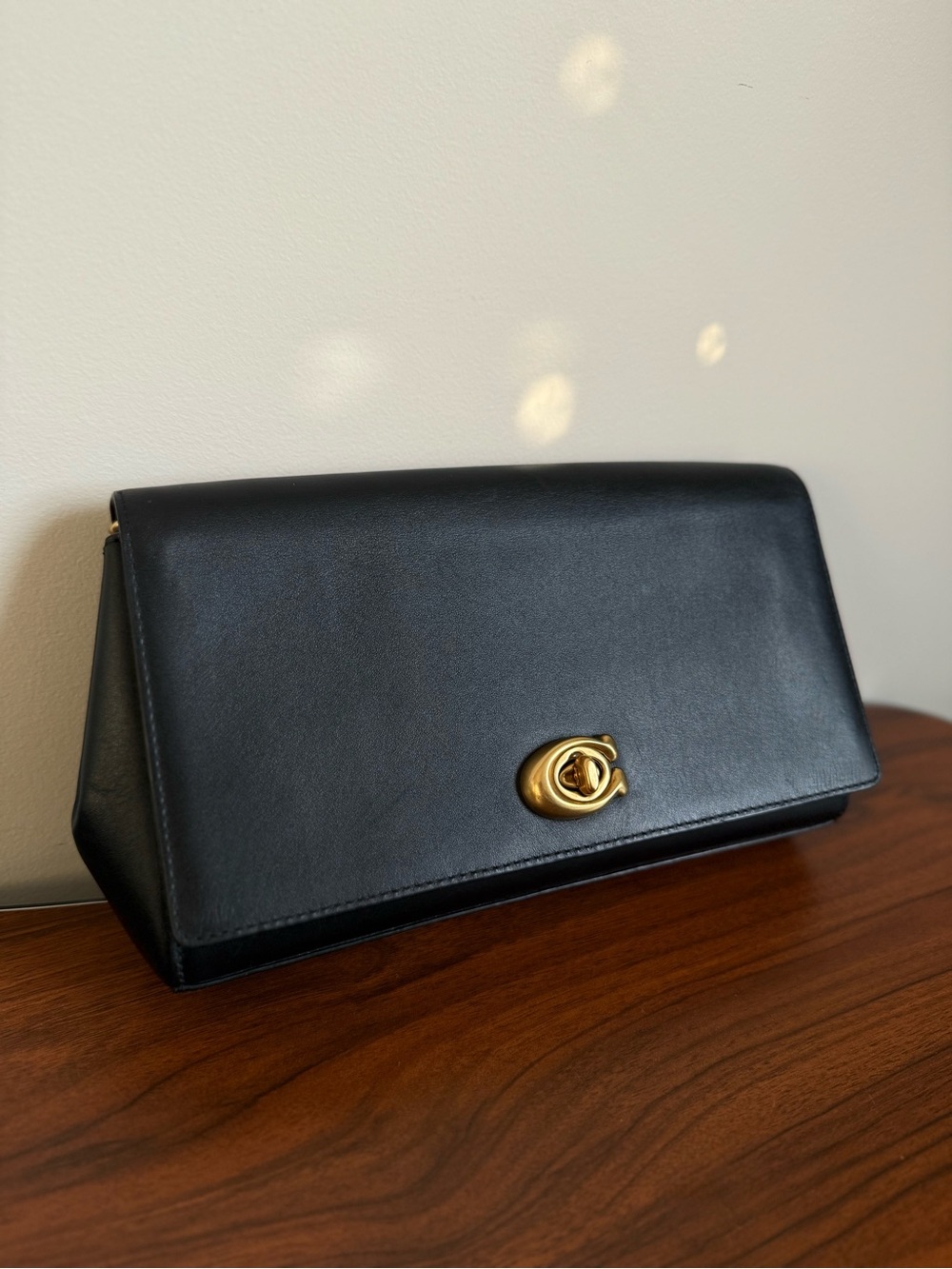 Coach Black Leather Clutch with Gold Turnlock